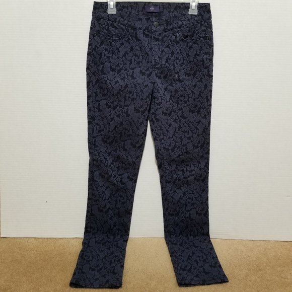 NYDJ jeans 2 Jade Jacquard Leaf Print Pattern Brocade Stretch Leggings - Picture 1 of 16
